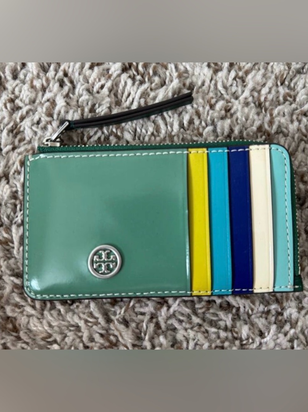 Tory Burch Robinson Spazzaloto Leather Card Case in Green Multicolor - Picture 2 of 4